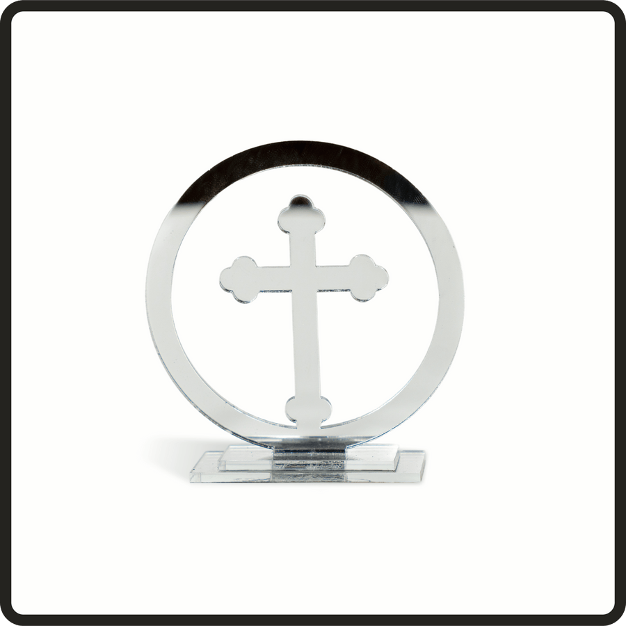 Free standing personalised acrylic cross keepsake.